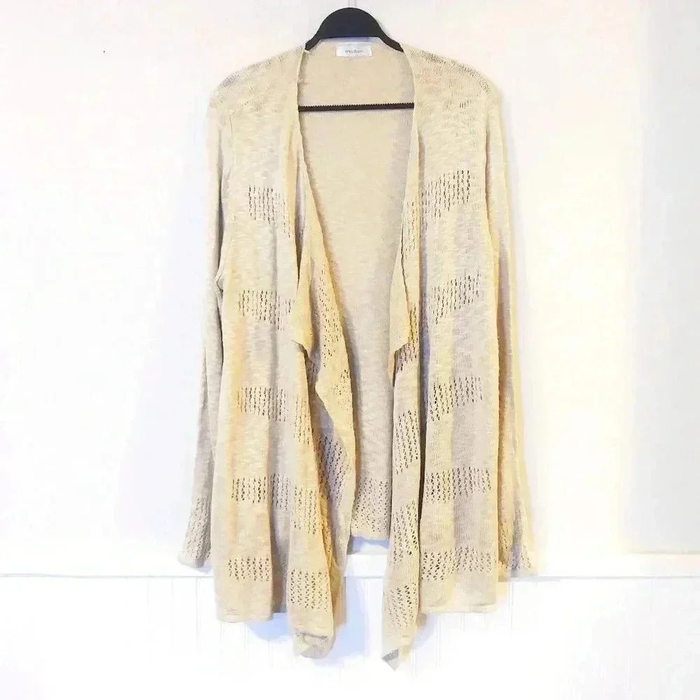 Dress‎ Barn Beige Knit Long Open Cardigan